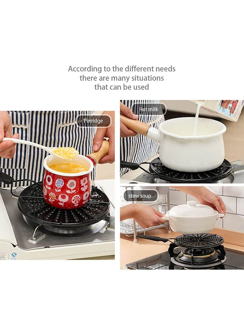 Snevad Round Grill Pan BBQ Plate with Handle Barbecue Accessories Gas Stove Plate Heat Diffuser Stainless Steel Induction Adapter Plate Coffee Milk Cookware Cooking for Electric Stove 35x19x25 CM