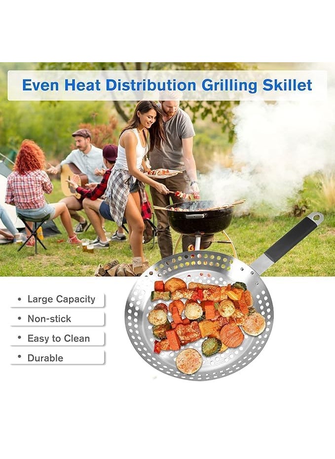 Valajogi BBQ NonStick Frying Pan Stainless Steel Grill Tray Non Stick Baking Serving Food Plate CampingPicnics with Folding BakingOutdoor CookingHoles Versatile MeatVegetablesSeafood