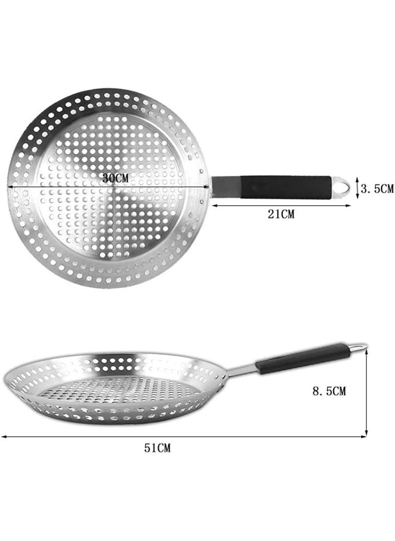Valajogi BBQ NonStick Frying Pan Stainless Steel Grill Tray Non Stick Baking Serving Food Plate CampingPicnics with Folding BakingOutdoor CookingHoles Versatile MeatVegetablesSeafood