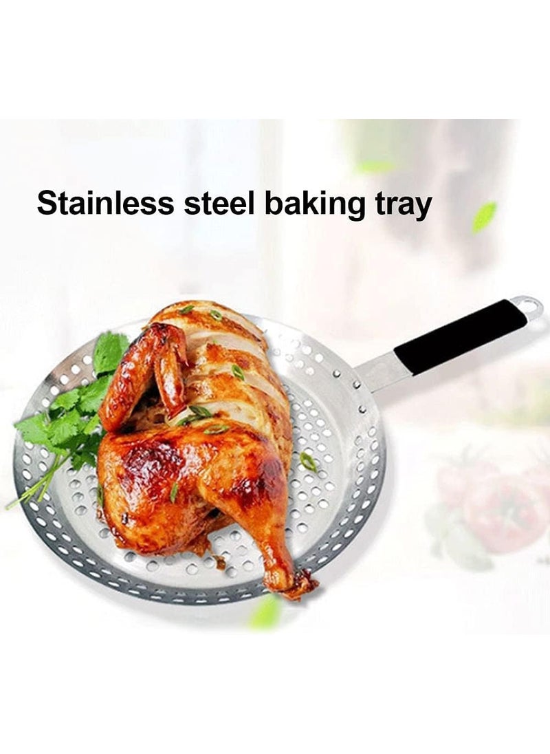 Valajogi BBQ NonStick Frying Pan Stainless Steel Grill Tray Non Stick Baking Serving Food Plate CampingPicnics with Folding BakingOutdoor CookingHoles Versatile MeatVegetablesSeafood