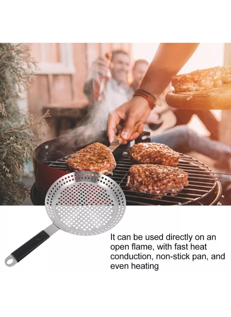 Valajogi BBQ NonStick Frying Pan Stainless Steel Grill Tray Non Stick Baking Serving Food Plate CampingPicnics with Folding BakingOutdoor CookingHoles Versatile MeatVegetablesSeafood
