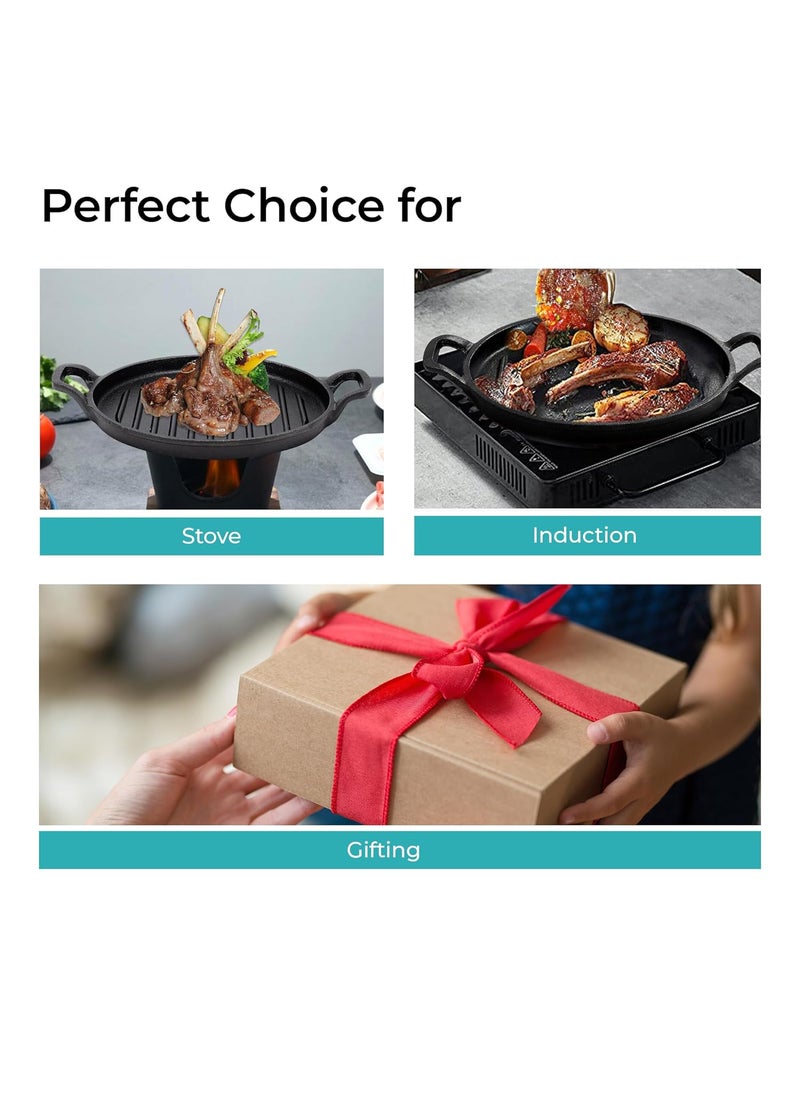 The Better Home Rustic Series Cast Iron Grill Pan Christmas Gifts Enamel Coated CastIron with Silicon Sleeve Gas Induction Cookware with Ergonomic Handle Grill Tawa Pan Black