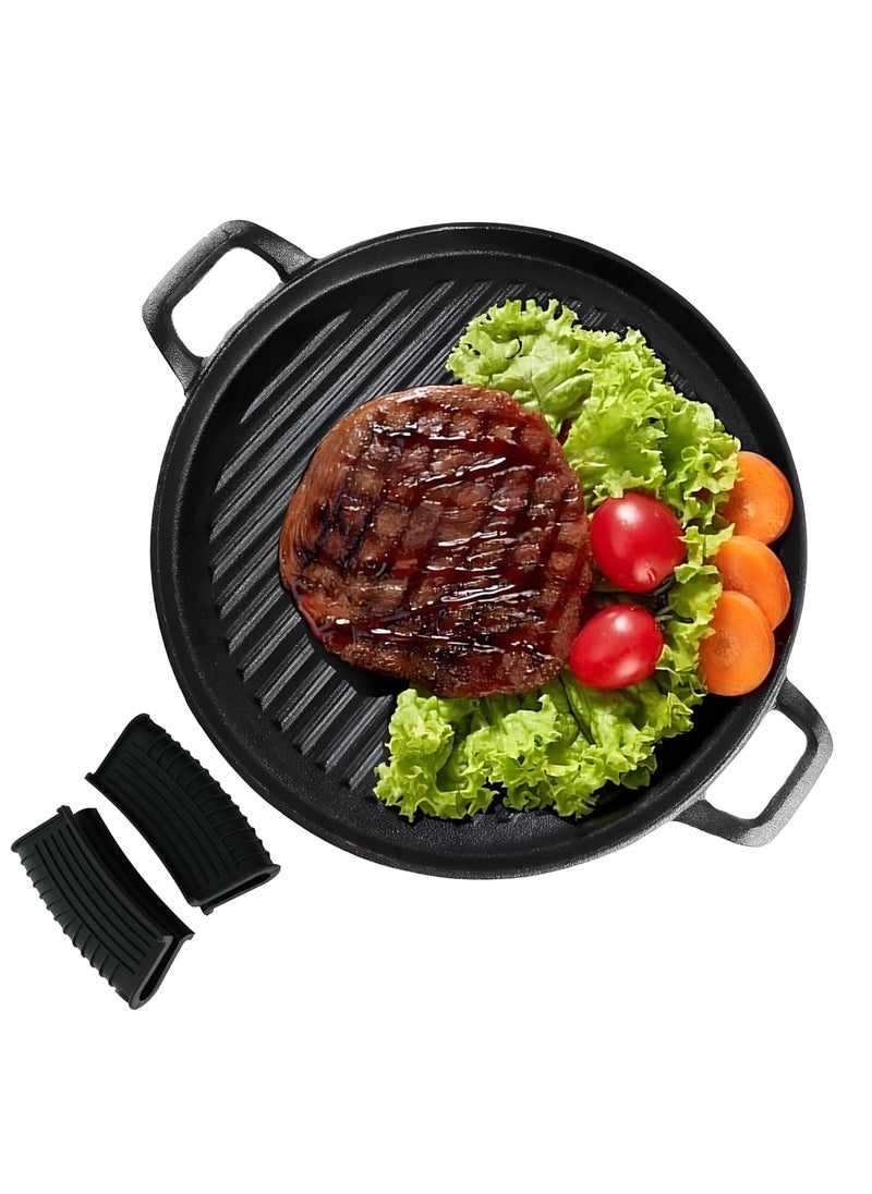 The Better Home Rustic Series Cast Iron Grill Pan Christmas Gifts Enamel Coated CastIron with Silicon Sleeve Gas Induction Cookware with Ergonomic Handle Grill Tawa Pan Black