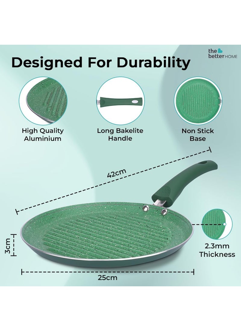 The Better Home Harmony Series Non Stick Frying Fry Grill Pan 25cmSaute Grill Pan Gas CookwareMinimal Oil CookingEasy Grip Handle3 Layer Non Stick CoatingNonToxic LightweightGreen Color