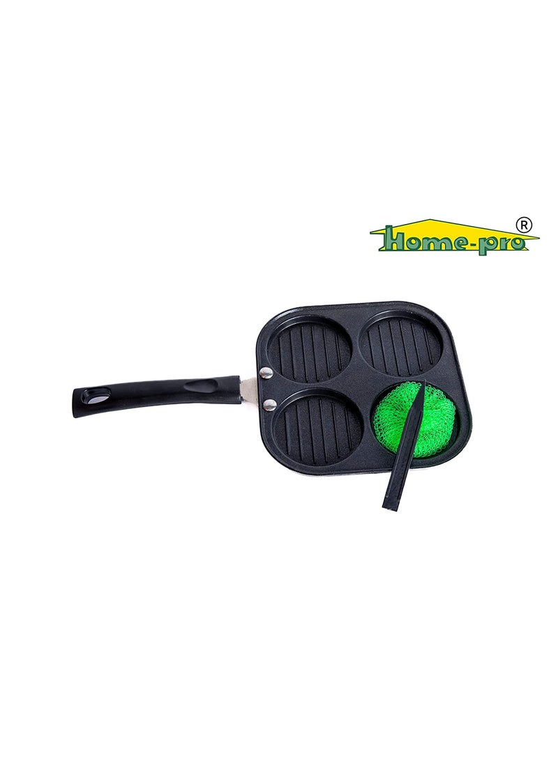 HOMEPRO NonStick Aluminium Uttapam Grill Pan Single bakelite Handle 4 Cavity Multi Snack Maker Uttapam Mini Crepe Pancake Maker Black Pack of 1