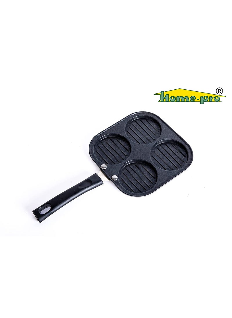 HOMEPRO NonStick Aluminium Uttapam Grill Pan Single bakelite Handle 4 Cavity Multi Snack Maker Uttapam Mini Crepe Pancake Maker Black Pack of 1