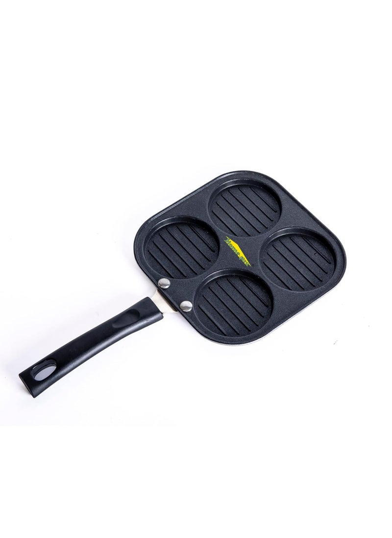 HOMEPRO NonStick Aluminium Uttapam Grill Pan Single bakelite Handle 4 Cavity Multi Snack Maker Uttapam Mini Crepe Pancake Maker Black Pack of 1