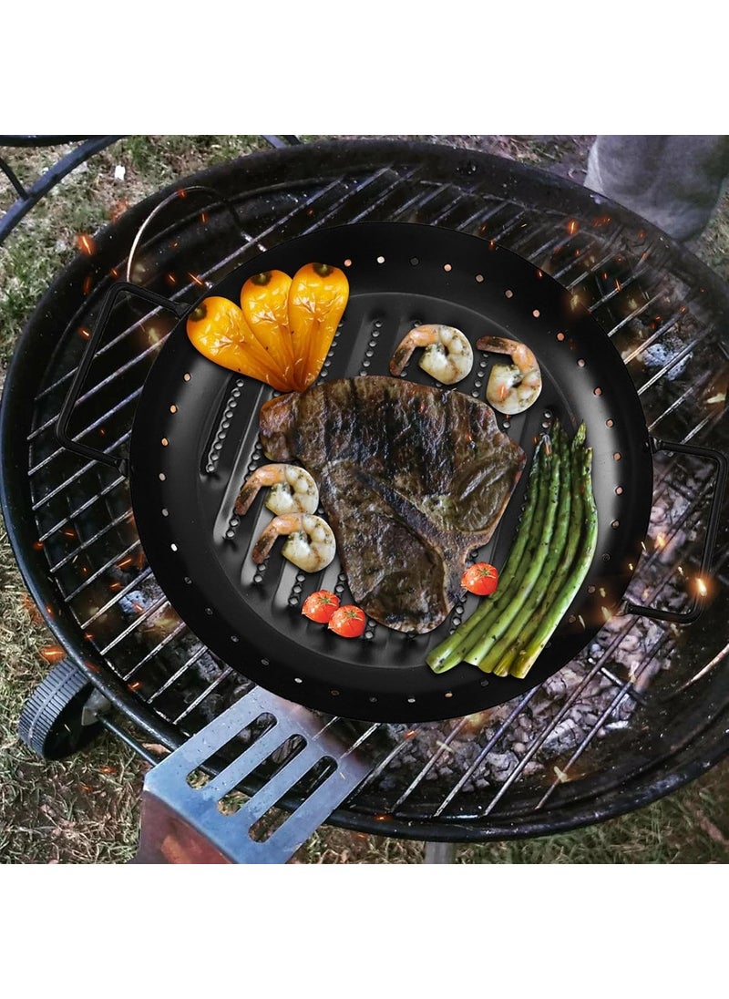 Valajogi NonStick 158 BBQ Plate NonStick BBQ Grill Tray Baking Pan Aluminum Broiler Pans Round Good with Handles Barbecue Tray Baking BBQ Tool for Barbecues Small Hole Home Kitchen
