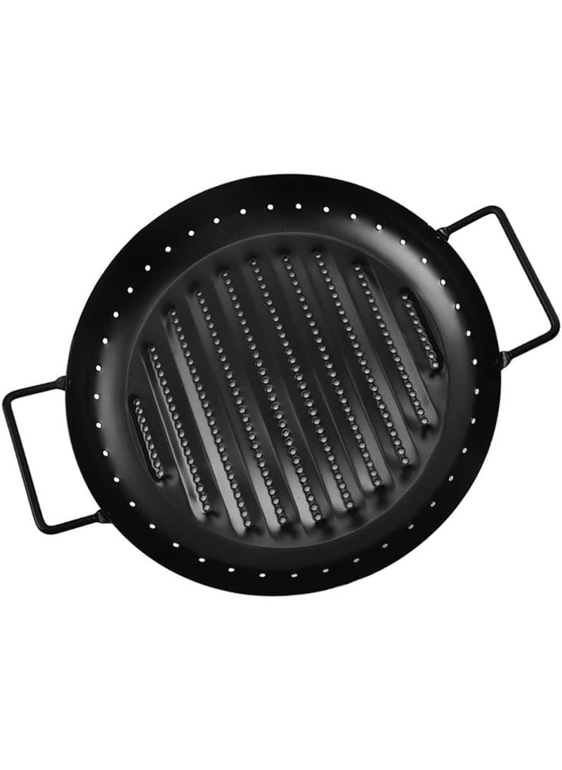 Valajogi NonStick 158 BBQ Plate NonStick BBQ Grill Tray Baking Pan Aluminum Broiler Pans Round Good with Handles Barbecue Tray Baking BBQ Tool for Barbecues Small Hole Home Kitchen