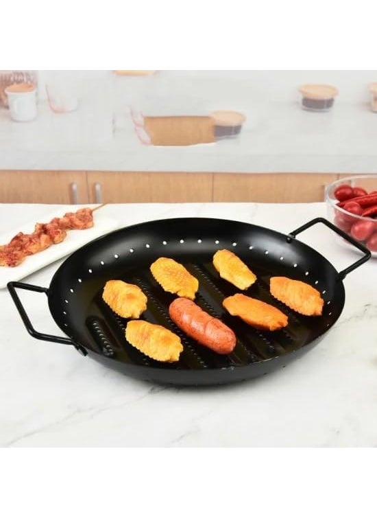Valajogi NonStick 158 BBQ Plate NonStick BBQ Grill Tray Baking Pan Aluminum Broiler Pans Round Good with Handles Barbecue Tray Baking BBQ Tool for Barbecues Small Hole Home Kitchen