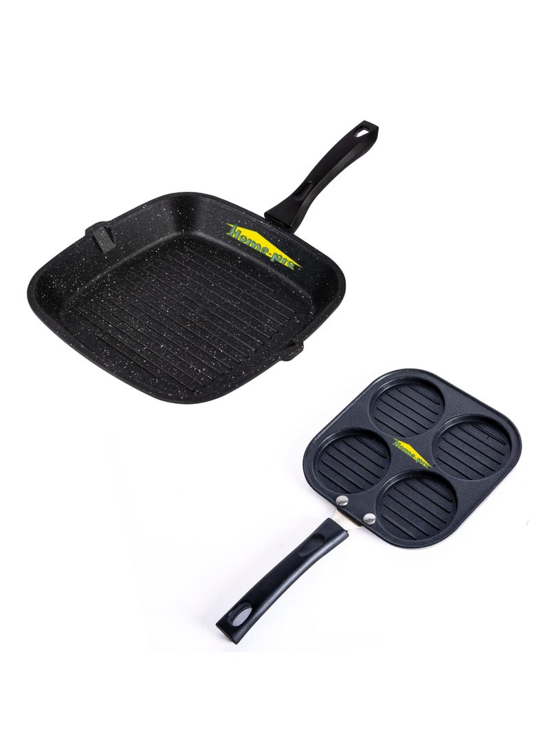 HomePro Grill Pan Mini Uttapam Non Stick Combos Pot Pan Set Aluminium Set Bakelite Handle Combo Pack of 2