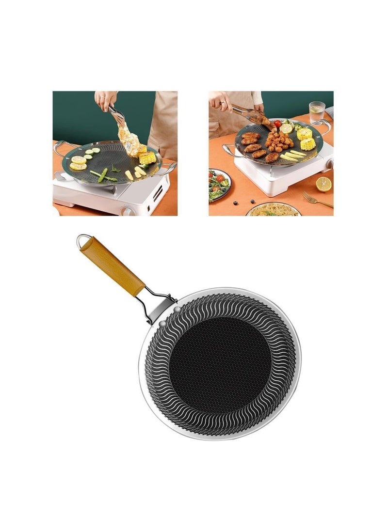 HEVASNEK 34cm Single Handle Grill Pan Durable and Versatile Cookware for Barbecue Camping and Meat Cooking Perfect for Indoor and Outdoor Grilling 34 CM
