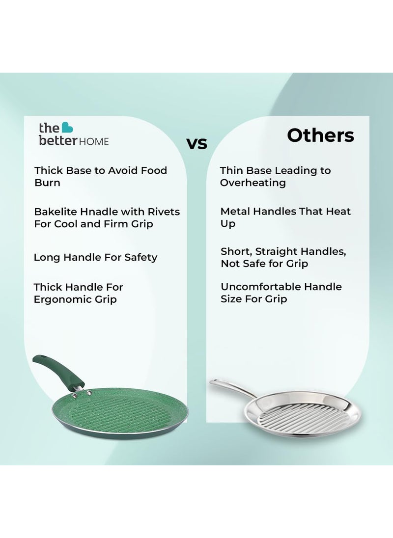 The Better Home Harmony Series Non Stick Frying Fry Grill Pan 25cmSaute Grill Pan Gas CookwareMinimal Oil CookingEasy Grip Handle3 Layer Non Stick CoatingNonToxic LightweightGreen Color
