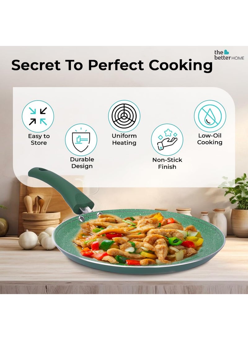 The Better Home Harmony Series Non Stick Frying Fry Grill Pan 25cmSaute Grill Pan Gas CookwareMinimal Oil CookingEasy Grip Handle3 Layer Non Stick CoatingNonToxic LightweightGreen Color
