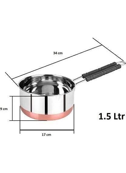 VARSHA INTERNATIONAL Stainless Steel Copper Bottom Saucepans with lids Flat Base Sauce Pan Tea Pan Milk Pan Tapeli Patila Sauce Pot Cookware with lids Combo Set of 3