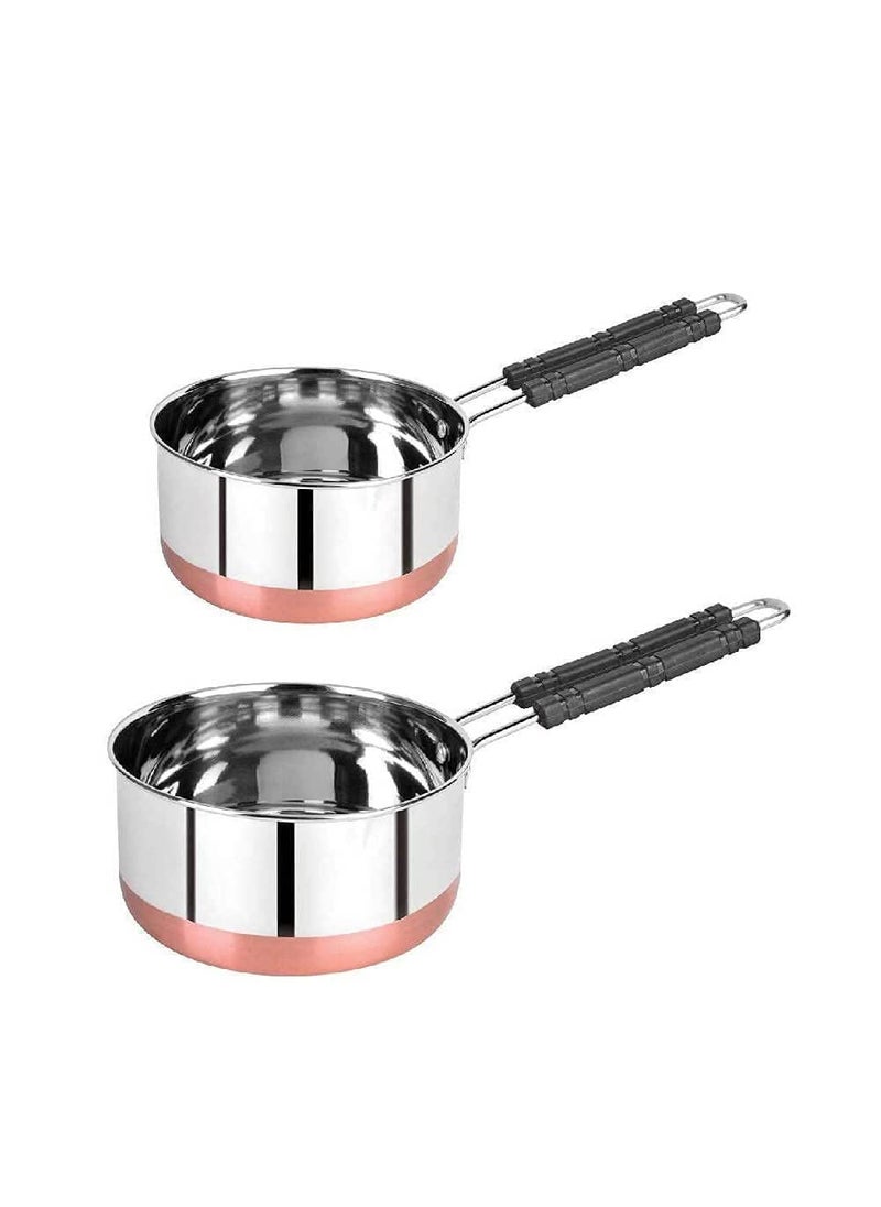 NVF Stainless Steel Copper Bottom Saucepan Tea Coffee Pan Milk Pan Pot Induction Base Sauce Pan with Heat Proof Handle Combo Set of 2 Pcs 500ML 1L