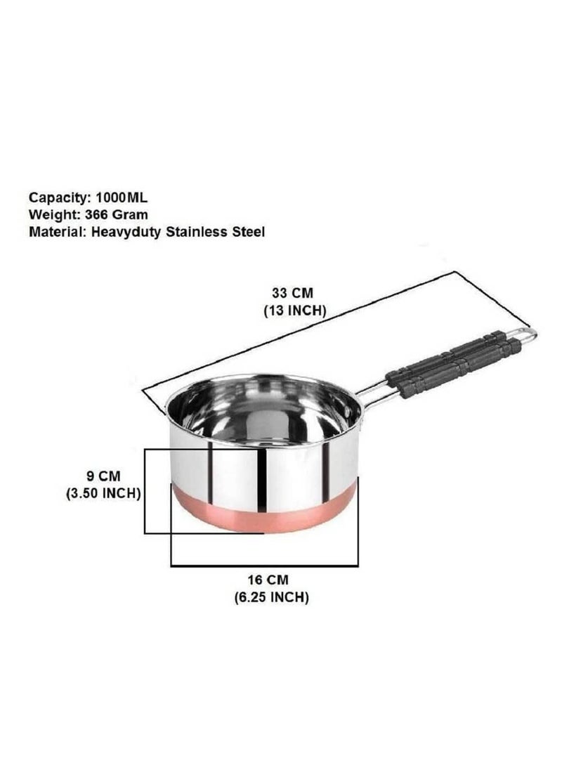 NVF Stainless Steel Copper Bottom Saucepan Tea Coffee Pan Milk Pan Pot Induction Base Sauce Pan with Heat Proof Handle Combo Set of 2 Pcs 500ML 1L