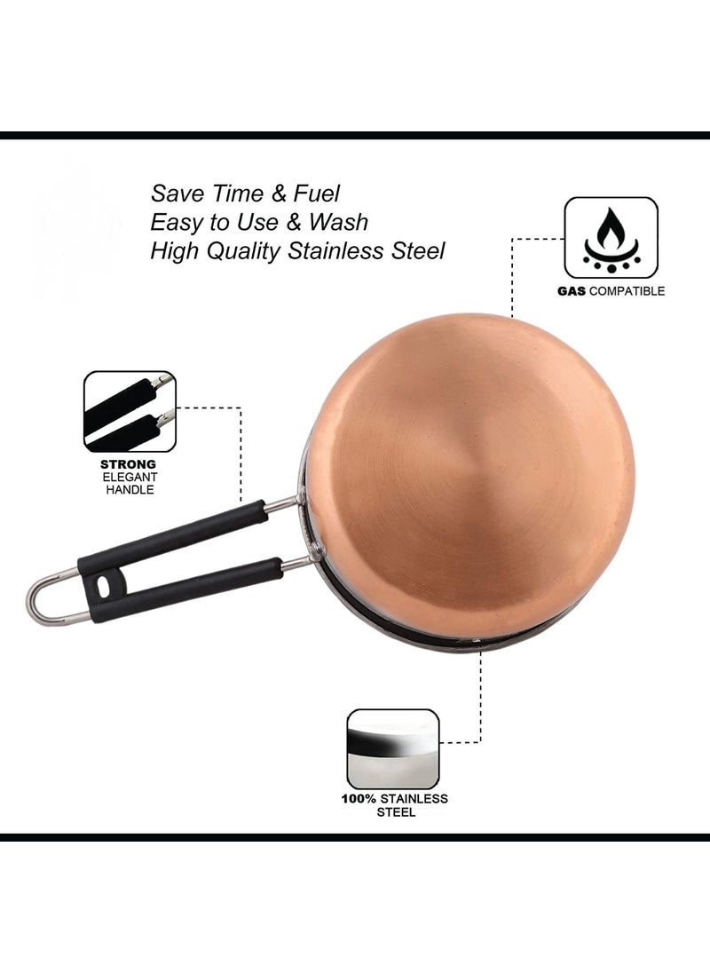 NVF Stainless Steel Copper Bottom Saucepan Tea Coffee Pan Milk Pan Pot Induction Base Sauce Pan with Heat Proof Handle Combo Set of 2 Pcs 500ML 1L