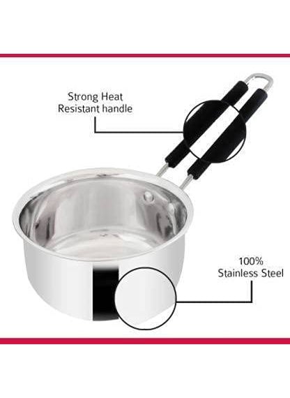 DiBha Stainless Steel Gas Compatible Heavy Base Small Sauce Pan Multipurpose Tea PanMilk PanChaidan with Lid and Strong Black PVC Riveted Handle Ideal for Daily Usage 500 ml
