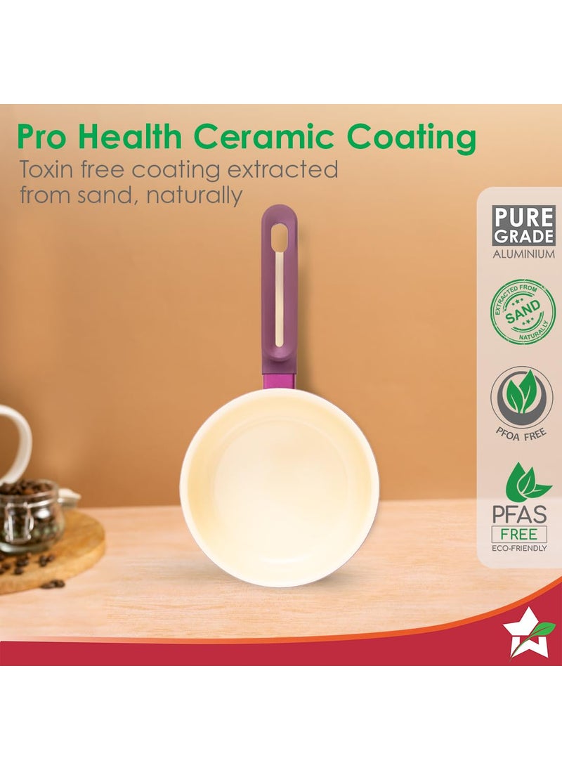 Wonderchef Bellagio Sauce Pan 16 cm 14 L NonStick Ceramic Coating NonToxic Pure Aluminium PFAS and PFOA Free 3mm Thickness TwoTone SoftTouch Handle Knob 2 Years Warranty
