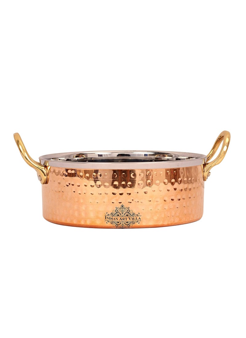 INDIAN ART VILLA Steel Copper Sauce Pot with Brass Handle Serveware Hotel Restaurant 800 ml Silver and Brown