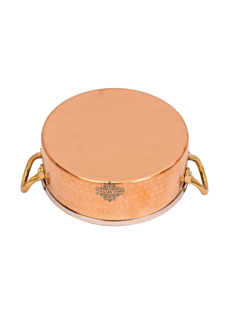 INDIAN ART VILLA Steel Copper Sauce Pot with Brass Handle Serveware Hotel Restaurant 800 ml Silver and Brown