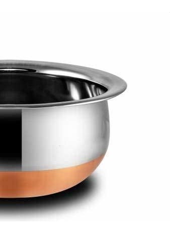 Nirvika Stainless Steel Copper Bottom Handipatila Pot Biryani Punjabi Handi Set with Lid 5 Pieces Serving Bowls with Lids Cookware Set Capacity 05 L08 L12 L15 L18 LCopper Silver