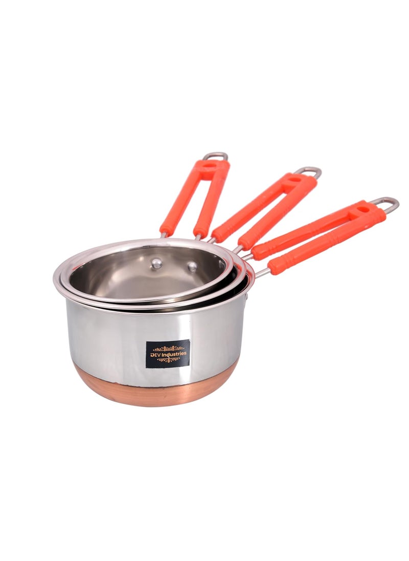 Dev Industries Steel Copper Bottom Sauce Pan Flat Base Sauce Pan Tea Pan Milk Pan Tapeli Patila Sauce Pot Cookware with Handle 1000 ml1200ML1500ML with 2 Pcs Table Mate Multicolors Free