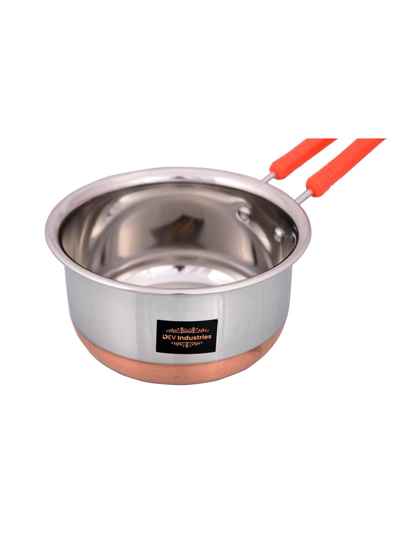 Dev Industries Steel Copper Bottom Sauce Pan Flat Base Sauce Pan Tea Pan Milk Pan Tapeli Patila Sauce Pot Cookware with Handle 1000 ml1200ML1500ML with 2 Pcs Table Mate Multicolors Free
