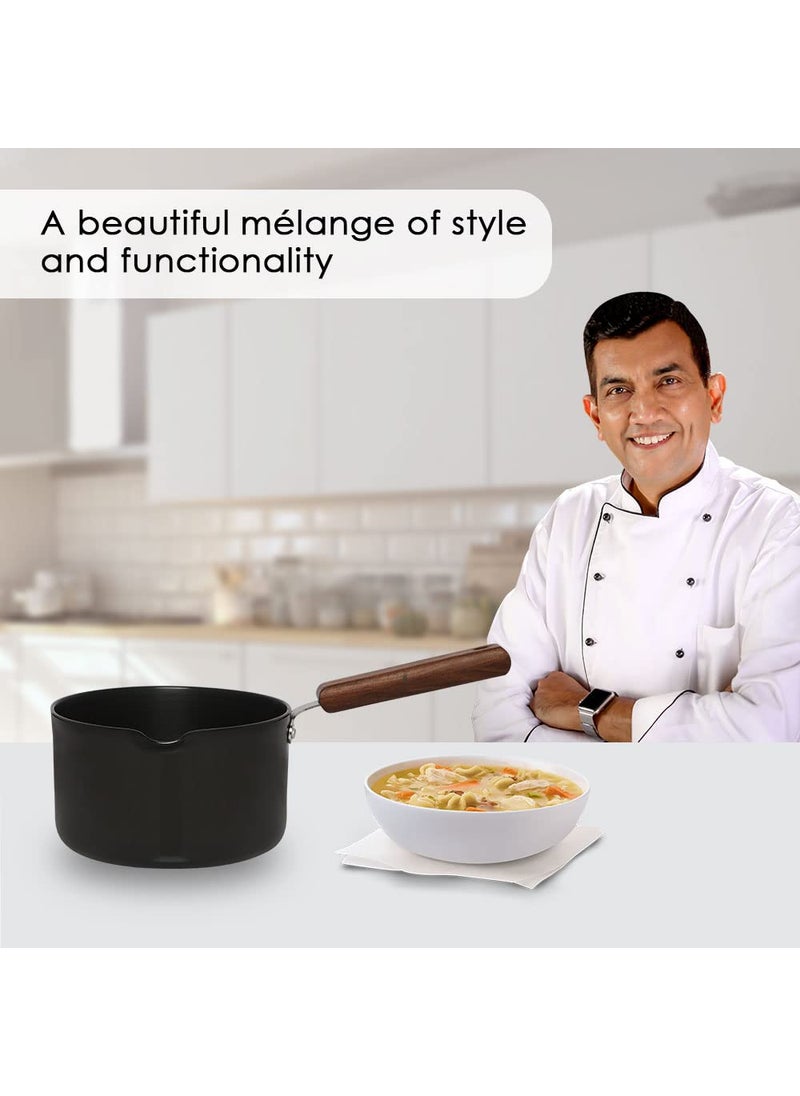 Wonderchef Ebony Hard Anodized Nonstick Sauce Pan 16cm Non Stick Sauce Pan 2L 325 mm Black and Brown