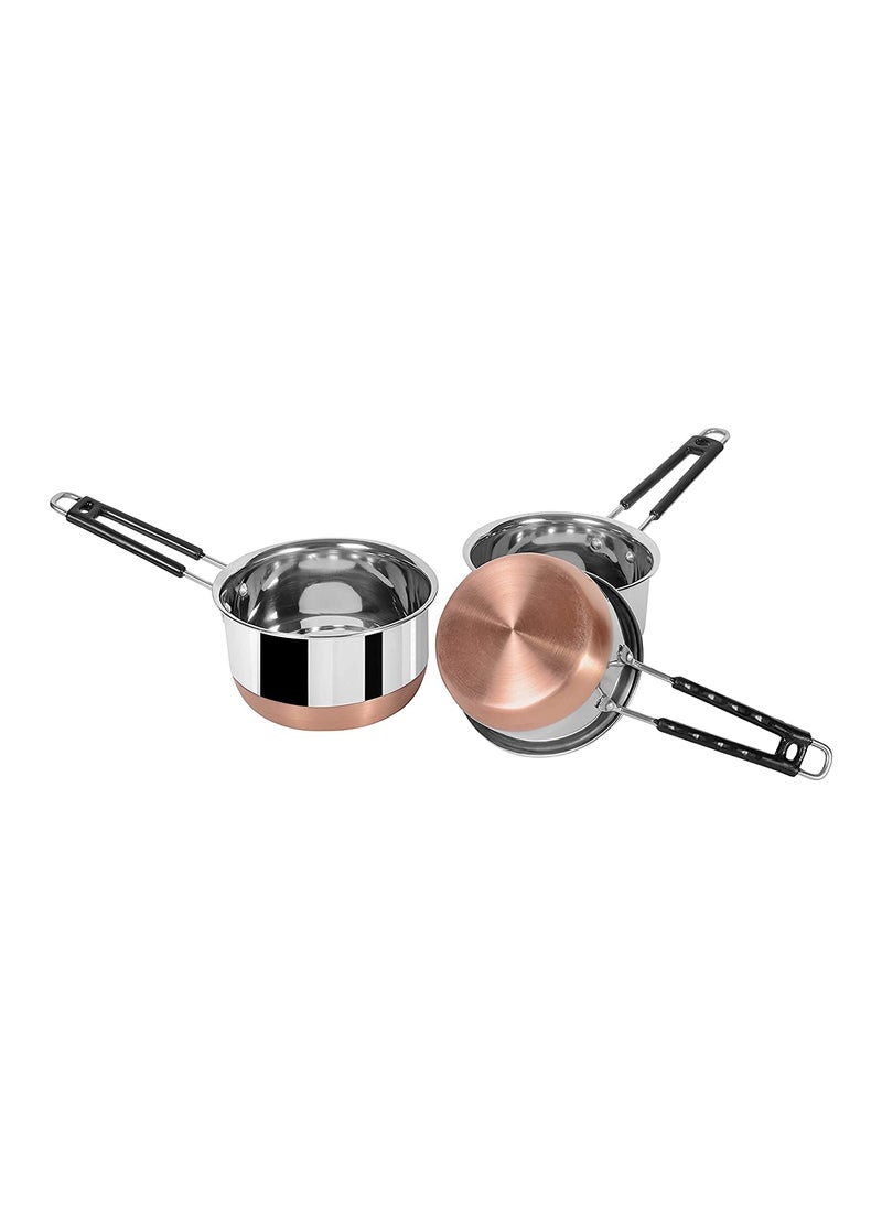Nirvika Stainless Steel Copper Bottom Sauce Pan Flat Base Sauce Pan Tea Pan Milk Pan Tapeli Patila Sauce Pot Cookware with Handle 2000 ml 1500 ml 1000 ml 3 Pc 3 Copper Saucepan