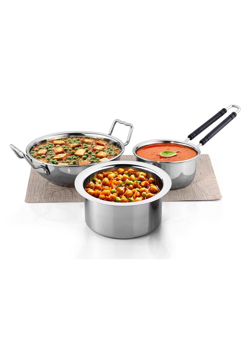 Kitchen Krafts 3pcs Induction Compatiable Cookware Set Tope Saucepan Kadhai