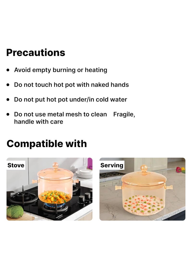 Urbane Home 17L Borosilicate Glass Sauce Pan with Lid Handle Heat Resistant Gas Stove Induction Sauce Pan for tea Coffee Milk Boiling Handi Pot Vessel TransparentBYE10AMB