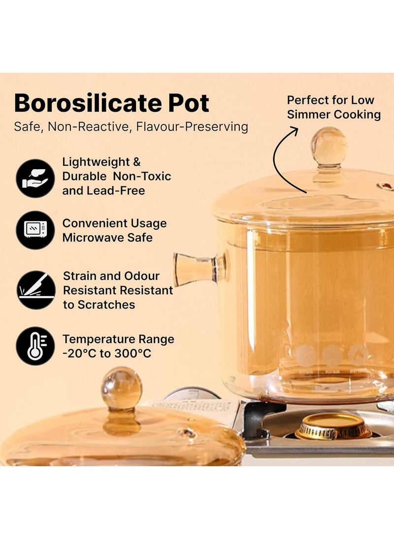 Urbane Home 17L Borosilicate Glass Sauce Pan with Lid Handle Heat Resistant Gas Stove Induction Sauce Pan for tea Coffee Milk Boiling Handi Pot Vessel TransparentBYE10AMB