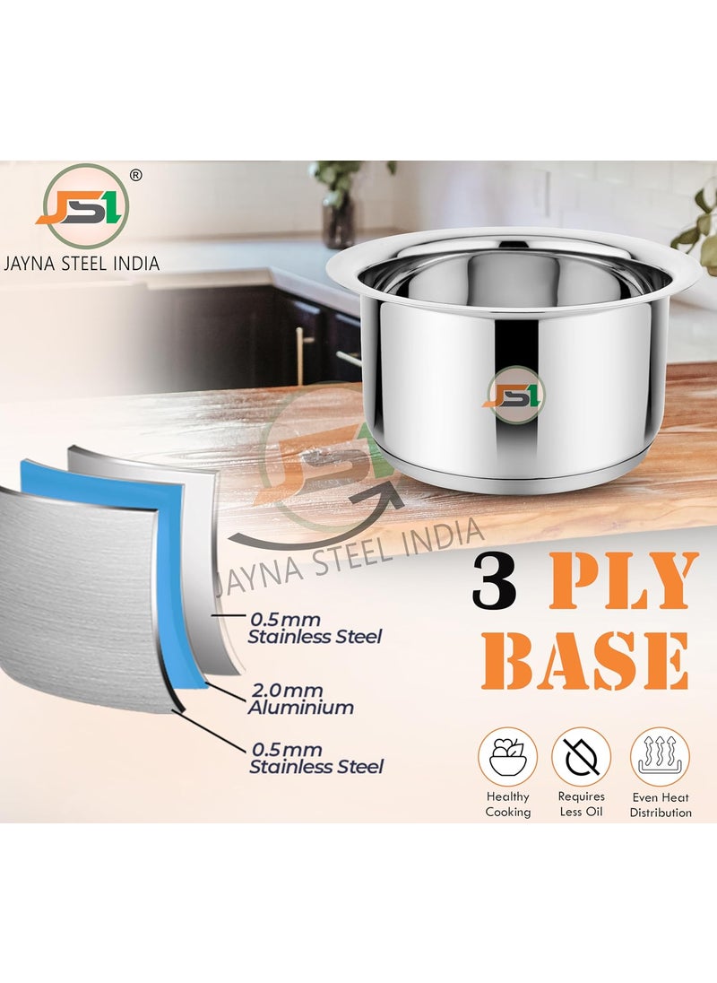 JSI Stainless Steel Milk Tope 20cm Tea Saucepan 18cm Cookware Combo Set of 2 Pcs TRIPLY Base Cooking Set with Heavy 430 Magnetic Base Induction Gas Stove Friendly Durable and Sturdy