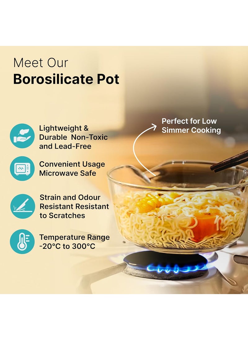 The Better Home Borosilicate Glass Saucepan 1L Cooking Pot Electric Stove Safe Dishwasher Safe Long Handle Ideal for Tea Milk Pasta Noodles Rice