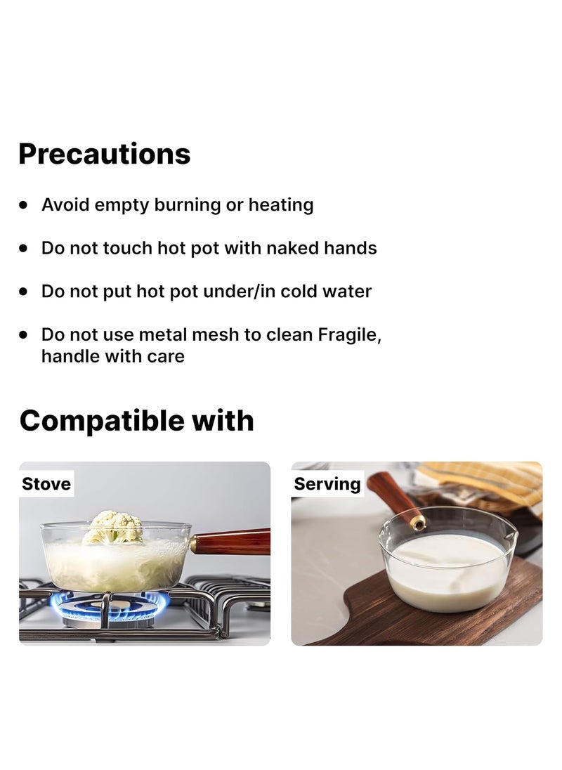 The Better Home Borosilicate Glass Saucepan 1L Cooking Pot Electric Stove Safe Dishwasher Safe Long Handle Ideal for Tea Milk Pasta Noodles Rice
