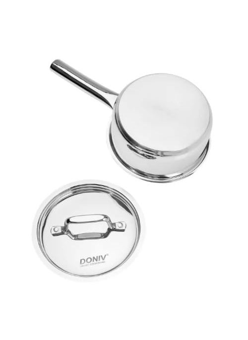 DONIV Majestic Sandwich Bottom Stainless Steel Sauce Pan 14 cm 1 LTR Capacity Induction Friendly Even Heat Distribution Tea Pan with Steel Lid ISI Certified 5 Years Warranty Pack of 1
