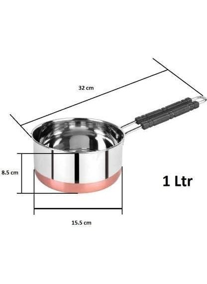 VARSHA INTERNATIONAL Steel Set of 3 Flat Bottom Copper Base Saucepan with LidTea Coffee Pan Set Induction Bottom Cookware Set with Lid Stainless Steel 3 Piece