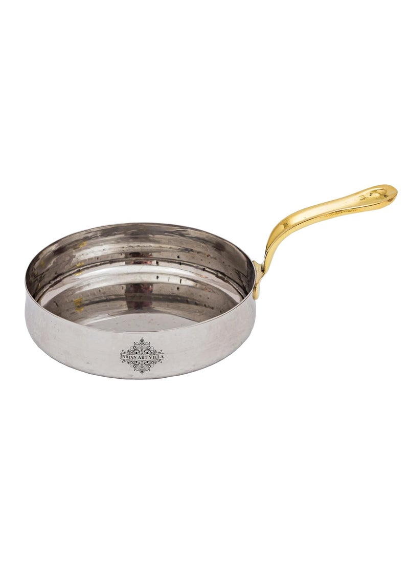 INDIAN ART VILLA Steel Serving Sauce Pan with Brass Handle Hammered Curved Design Durable and Stylish Pan for Kitchen and Dining Diameter 5 Inch