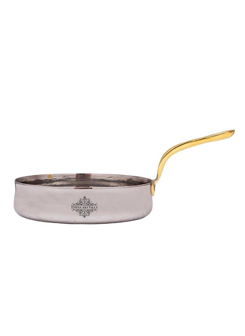 INDIAN ART VILLA Steel Serving Sauce Pan with Brass Handle Hammered Curved Design Durable and Stylish Pan for Kitchen and Dining Diameter 5 Inch