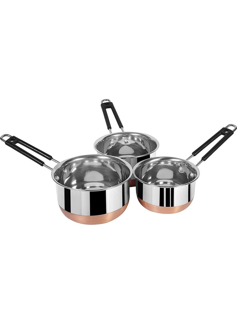 Nirvika Stainless Steel Copper Bottom SaucepanMilk PanTea PanTapeliPatilachai pan 3 pcs Combo Set Capacity 1 15 2 Liter Sauce Pan