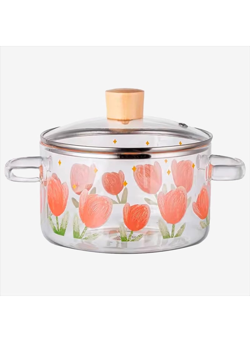 Urbane Home 2300ml Borosilicate Cooking Pot Glass Saucepan with Lid Handle Bakelite Knob MilkTea Pan for Gas Stove Induction Microwave Safe Handi Cookware