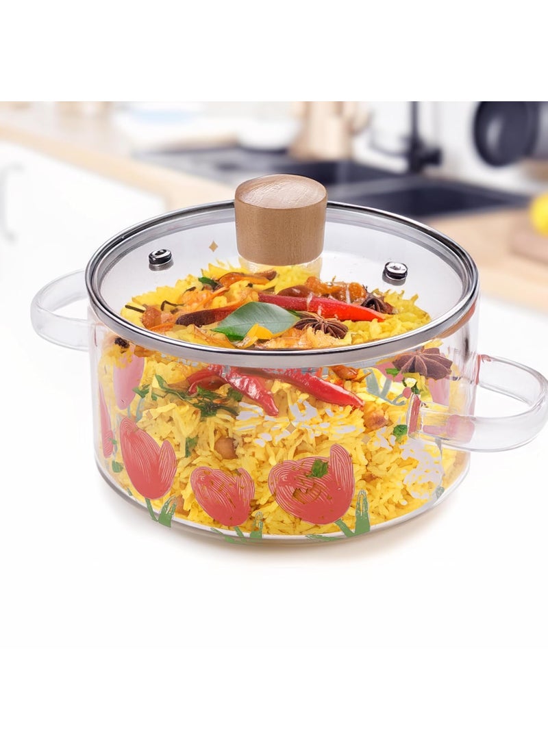 Urbane Home 2300ml Borosilicate Cooking Pot Glass Saucepan with Lid Handle Bakelite Knob MilkTea Pan for Gas Stove Induction Microwave Safe Handi Cookware