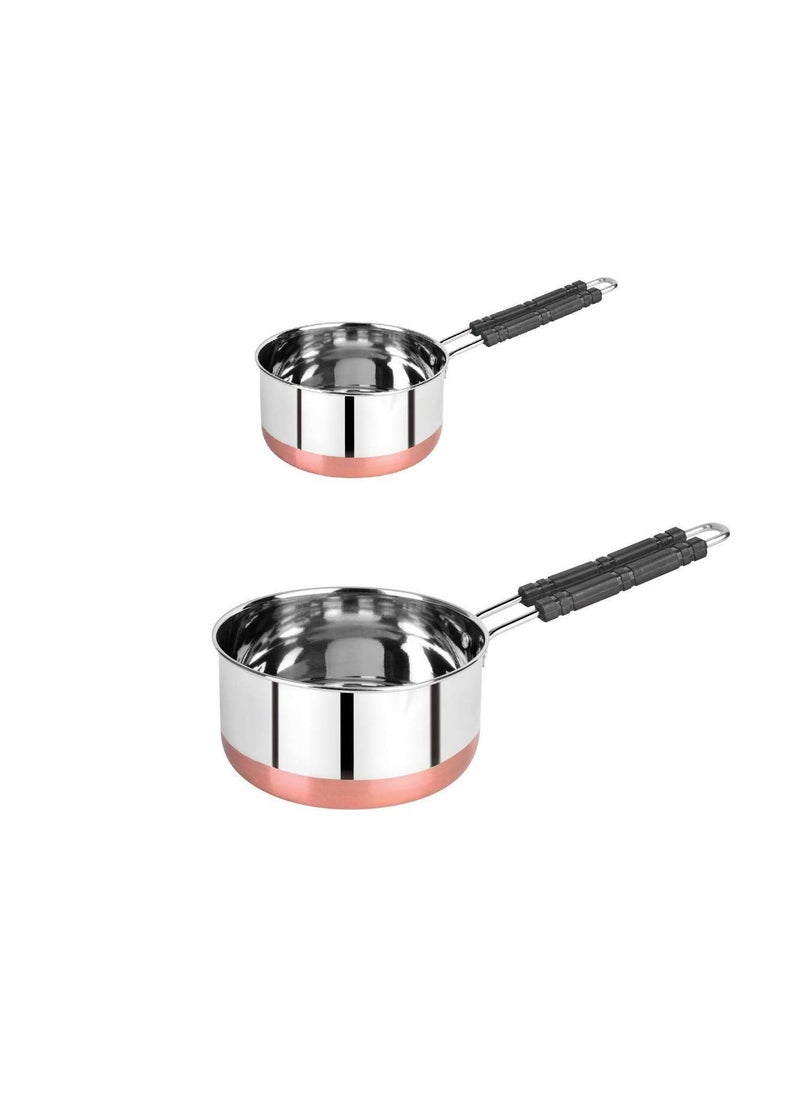 VARSHA INTERNATIONAL Stainless Steel Copper Bottom Sauce Pan 1L2L Combo Set Milk PAN Tea Pan 2 Piece Set