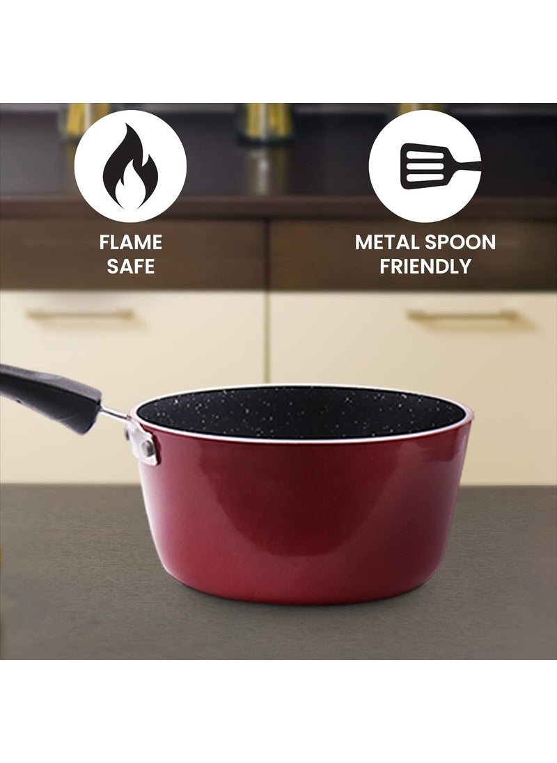 Milton Procook Granito Saucepan with Bakelite Handle 14 cm Aluminium Tea and Milk Pan Boiling Pot NonInduction 2 Years Warranty