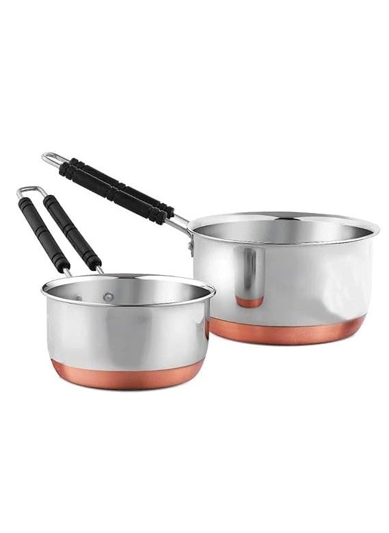 SHOPSIDEX Sauce Pan Tea Maker Milk Coffee pan bhgoni Stainless Steel Copper Bottom Sauce Pan Flat Base Sauce Pan Tea Pan Milk Pan Tapeli Patila Sauce Pot 500 ML and 1000 Ml Combo