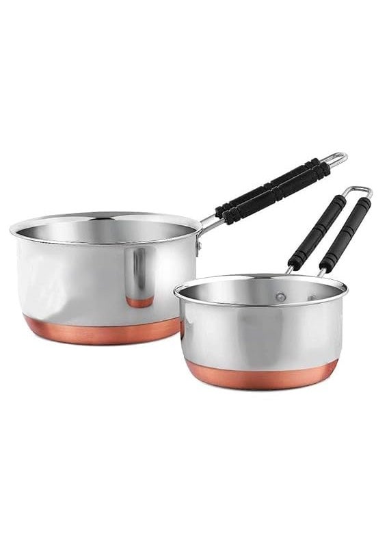 SHOPSIDEX Sauce Pan Tea Maker Milk Coffee pan bhgoni Stainless Steel Copper Bottom Sauce Pan Flat Base Sauce Pan Tea Pan Milk Pan Tapeli Patila Sauce Pot 500 ML and 1000 Ml Combo