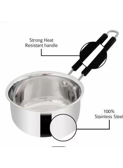 VARSHA INTERNATIONAL Stainless Steel Sauce Pan Flat Base Tea Pan Milk Pan Tapeli Patila Cookware Flat 1150ml 1 Piece Silver