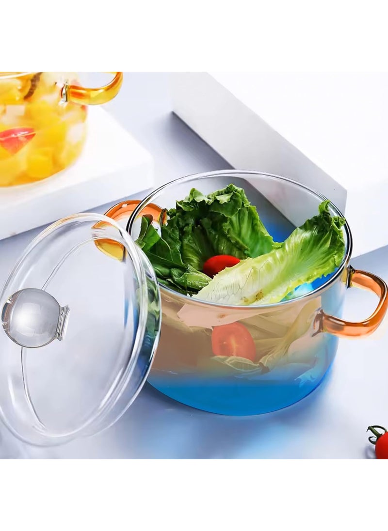 Urbane Home Borosilicate Glass 14L Saucepan with Lid Handle Induction Pan Cookware Handi for Cooking Microwave Safe Cooktop for TeaMilkPastaNoodlesRice Blue